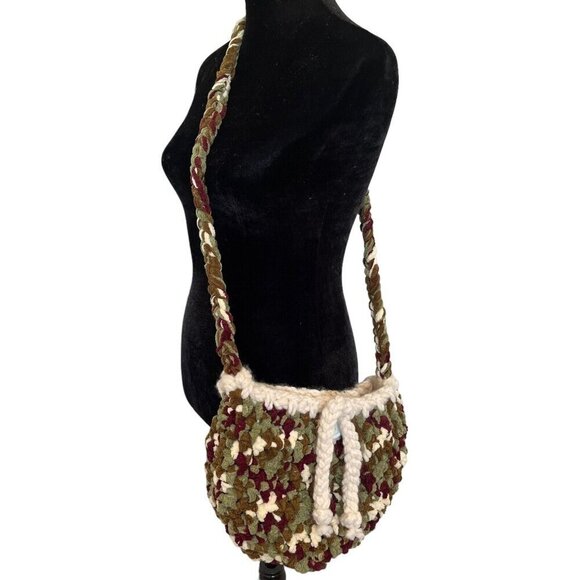 Chunky Knit Shoulder Hobo Bag Crossbody Purse Boho Hippie Cottagecore Mosscore - Picture 3 of 15